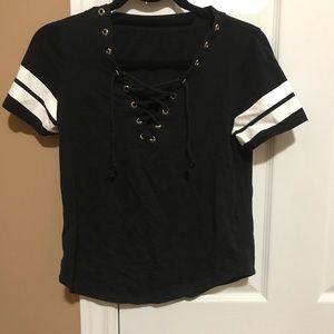 Lace up black t shirt